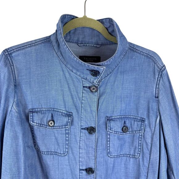 Talbots Blue Classic Field Jacket Collared Lightweight Button Up Jacket Size 1XP - Picture 7 of 12